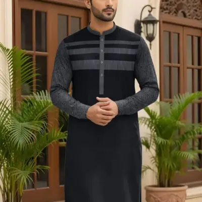 ClassicWear Men’s Unstitched Cotton Self Print Kurta Fabric – Winter Collection (3.5 Gazz Shirt + 2.25 Gazz Trouser, Black)
