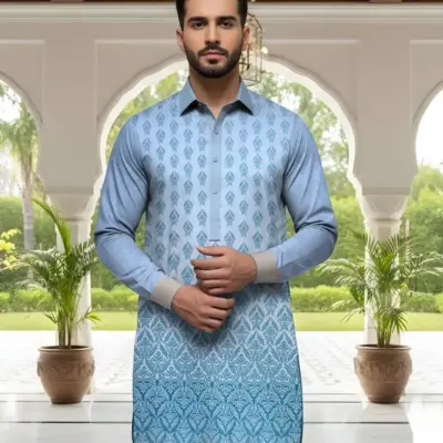 Men’s Unstitched Cotton Self Print Kurta Fabric – Blue Winter Wear (3.5 Gazz Shirt, 2.25 Gazz Trouser, Bulk Pack of 250)