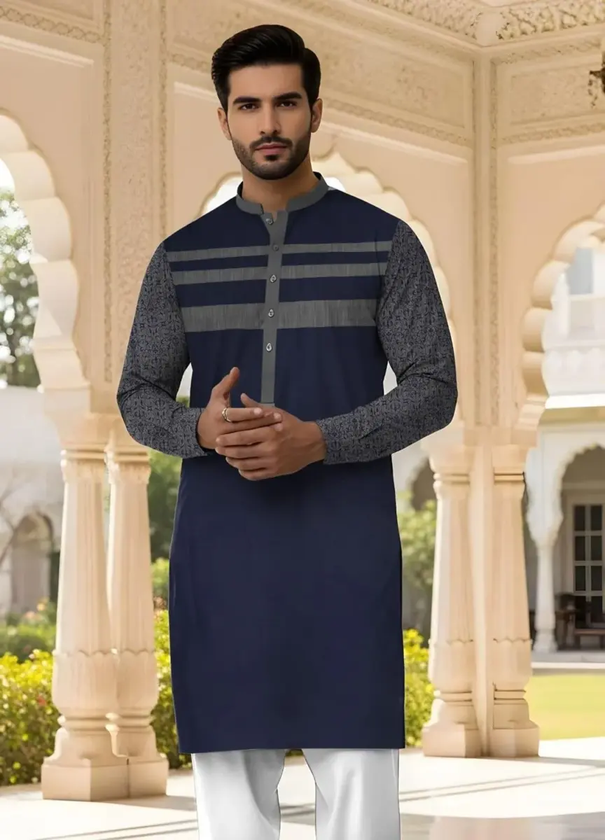 Men’s Unstitched Cotton Self Print Kurta Fabric – Blue Winter Wear (3.5 Gazz Shirt & 2.25 Gazz Trouser, Bulk Pack of 250)