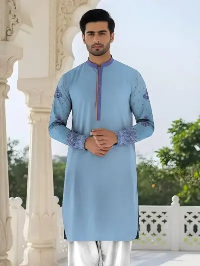 Men’s Unstitched Cotton Self Print Kurta Fabric – Blue Winter Wear (3.5 Gazz Shirt & 2.25 Gazz Trouser, Bulk Pack of 250)