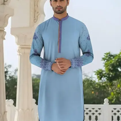 Men’s Unstitched Cotton Self Print Kurta Fabric – Blue Winter Wear (3.5 Gazz Shirt & 2.25 Gazz Trouser, Bulk Pack of 250)