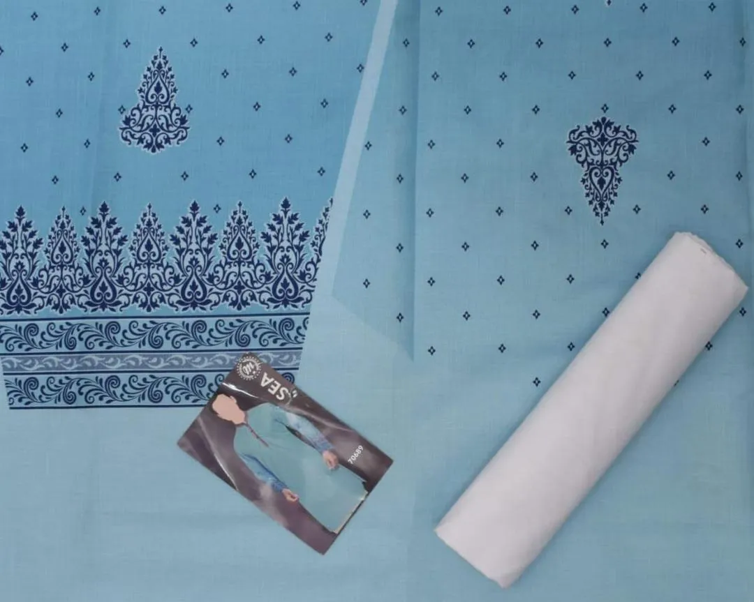 Men’s Unstitched Cotton Self Print Kurta Fabric – Blue Winter Wear (3.5 Gazz Shirt & 2.25 Gazz Trouser, Bulk Pack of 250)