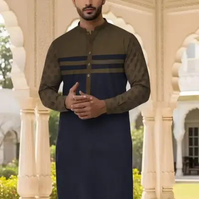 Men’s Unstitched Cotton Self Print Kurta – Blue Winter Fabric, 3.5 Gazz Shirt & 2.25 Gazz Trouser Cutting (Wholesale Pack of 250)