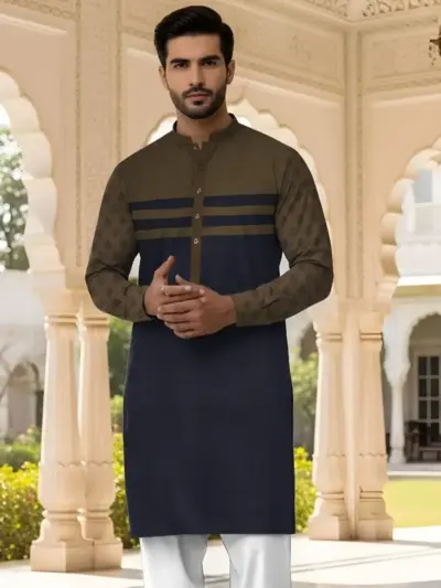 Men’s Unstitched Cotton Self Print Kurta – Blue Winter Fabric, 3.5 Gazz Shirt & 2.25 Gazz Trouser Cutting (Wholesale Pack of 250)