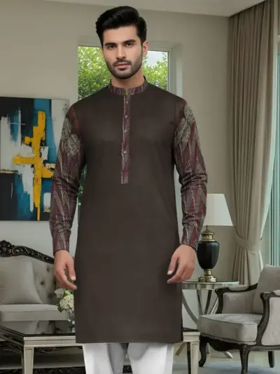 Men’s Cotton Self Print Unstitched Kurta – Brown Color, Winter Fabric, 3.5 Gazz Shirt Cutting (Bulk Pack of 250)