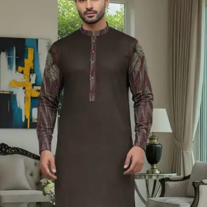 Men’s Cotton Self Print Unstitched Kurta – Brown Color, Winter Fabric, 3.5 Gazz Shirt Cutting (Bulk Pack of 250)