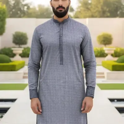 Men’s Cotton Self Print Unstitched Kurta – Silver Color, Winter Fabric, 3.5 Gazz Cutting (Bulk Pack)