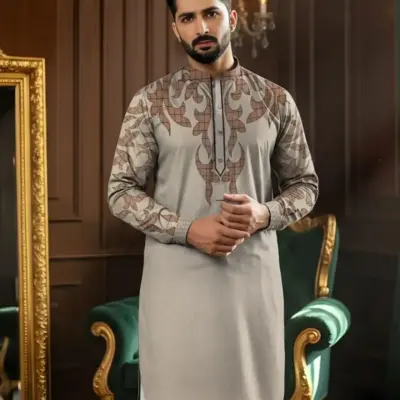 Men’s Cotton Self Print Unstitched Kurta – Off White, Winter Collection, 3.5 Gazz Shirt Cutting