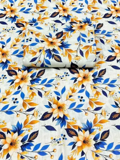 Women’s 2 Pcs Unstitched Printed Khaddar Suit – Off-White Shirt & Trouser (3.25 Gazz Cutting)