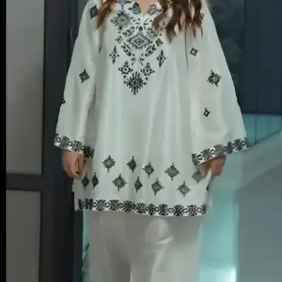 Assling 3 Pcs Women’s Unstitched Embroidered Lawn Suit with Organza Dupatta – Off White (Summer Collection)