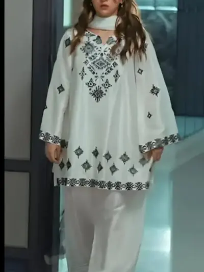 Assling 3 Pcs Women’s Unstitched Embroidered Lawn Suit with Organza Dupatta – Off White (Summer Collection)