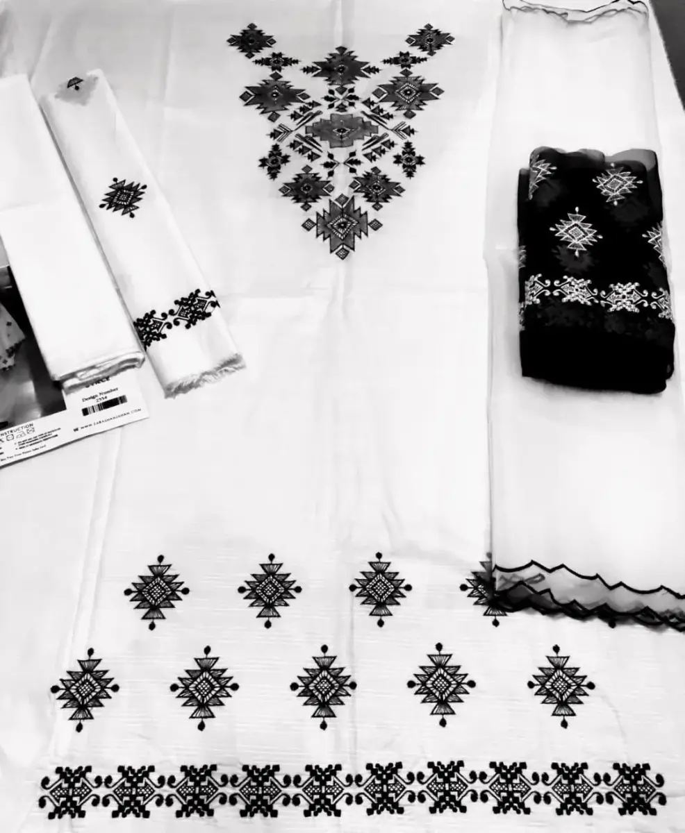 Assling 3 Pcs Women’s Unstitched Embroidered Lawn Suit with Organza Dupatta – Off White (Summer Collection)