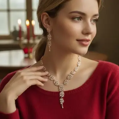 Elegant Silver Artificial Pendant Jewelry Set for Women – Alloy Necklace & Earrings (2-Piece Set)