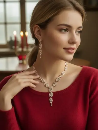 Elegant Silver Artificial Pendant Jewelry Set for Women – Alloy Necklace & Earrings (2-Piece Set)