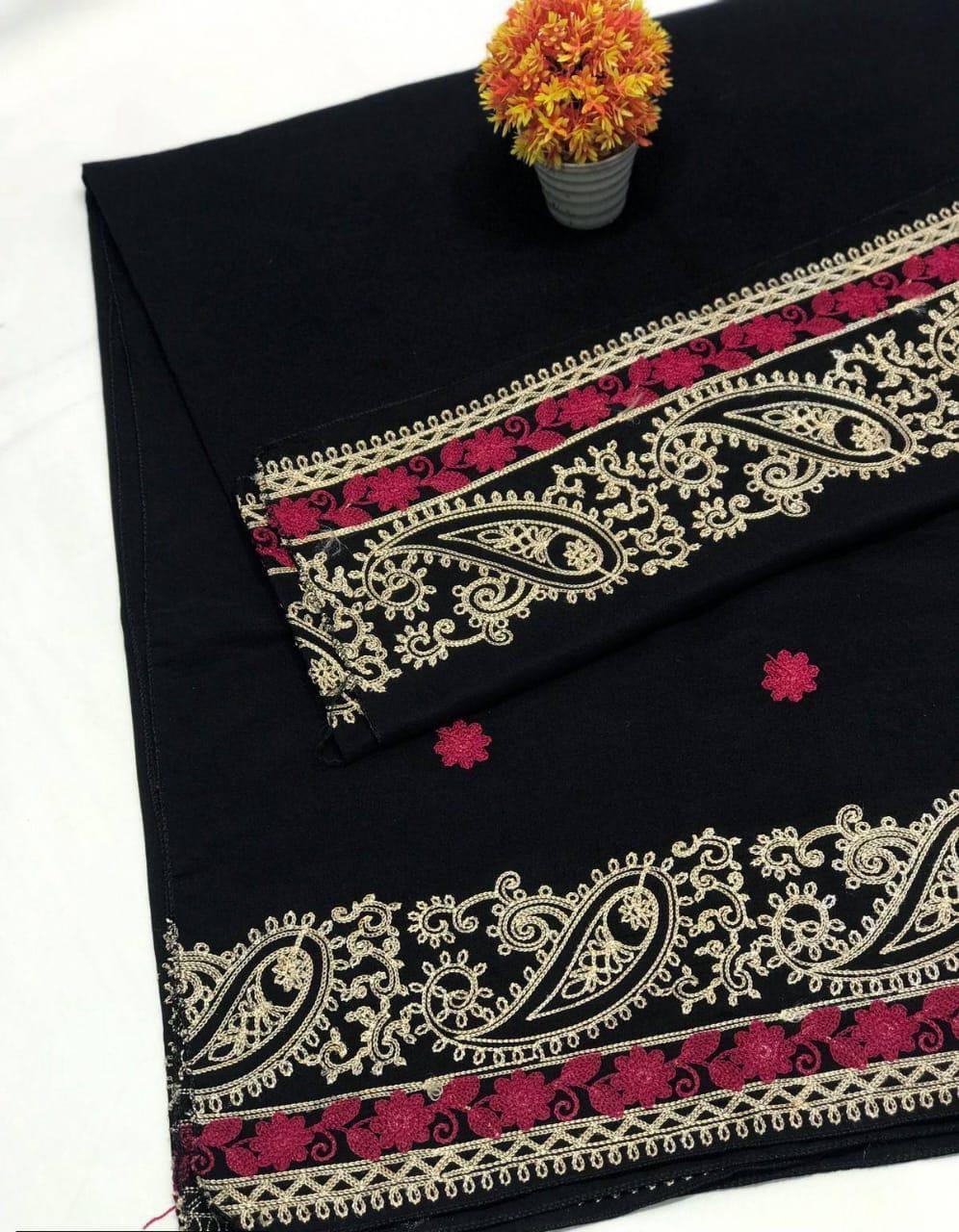 Women’s Swiss Embroidered Shawl – Premium Black Swiss Fabric, 2.25 Yards Elegant Wrap