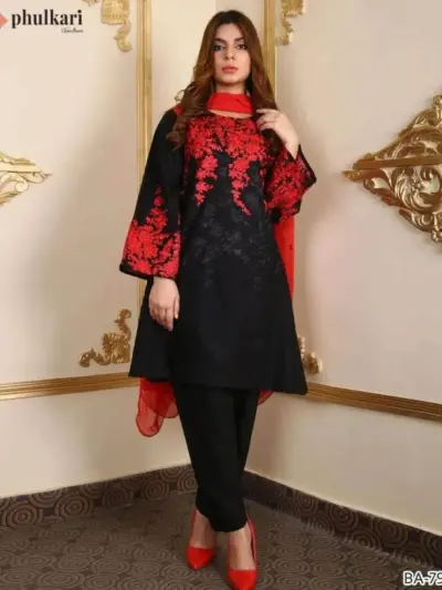 Women’s 3-Piece Unstitched Printed Dhanak Suit with Chiffon Dupatta – Multicolor | Shirt, Trouser & Dupatta | 2.5 Meter Each