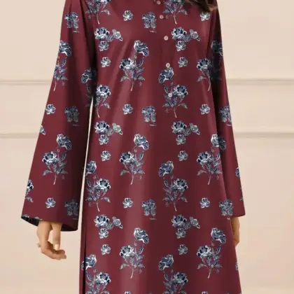 Khaddar Printed 2 Pcs Women’s Unstitched Suit – Maroon | Winter Cotton Shirt & Trouser (2.5m Each)