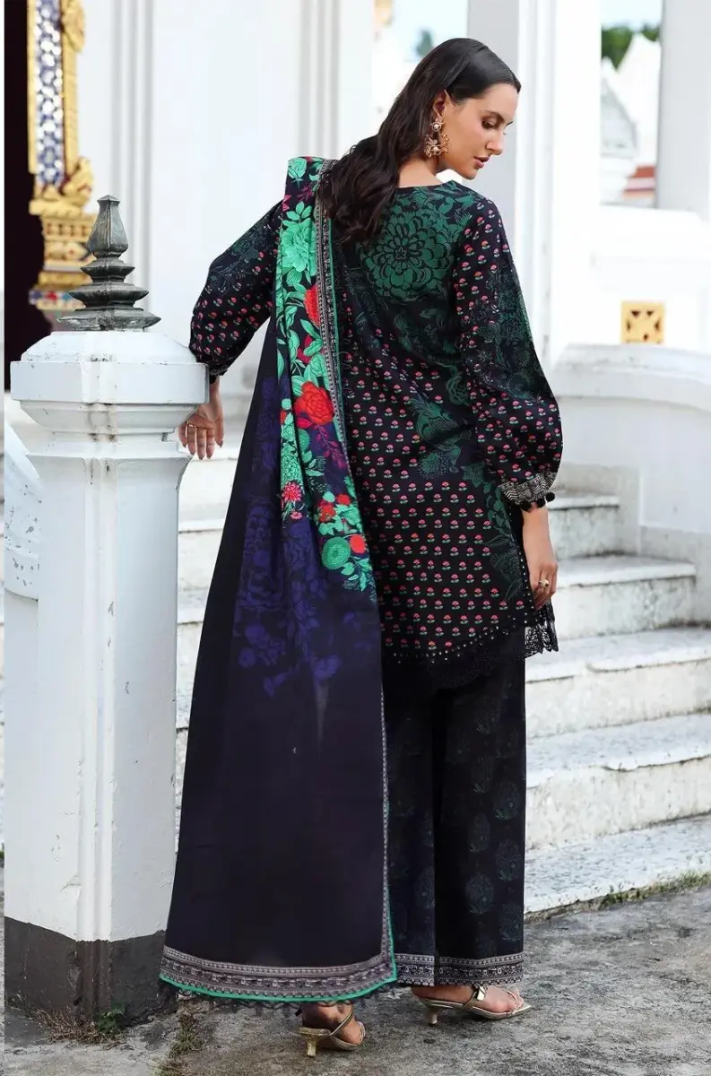 Women’s 3 Pcs Unstitched Printed Khaddar Suit – Blue | Winter Wear (3.0m Shirt, 2.5m Trouser, 2.5m Dupatta)