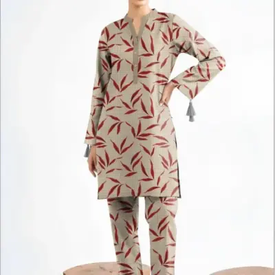 Women’s 2 Pcs Unstitched Printed Khaddar Suit – Off White | Winter Wear (3.0m Shirt, 2.5m Trouser)