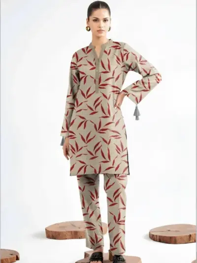 Women’s 2 Pcs Unstitched Printed Khaddar Suit – Off White | Winter Wear (3.0m Shirt, 2.5m Trouser)