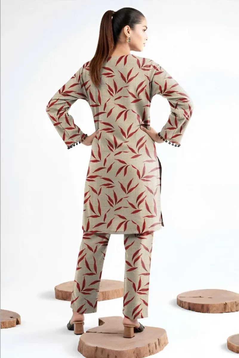Women’s 2 Pcs Unstitched Printed Khaddar Suit – Off White | Winter Wear (3.0m Shirt, 2.5m Trouser)