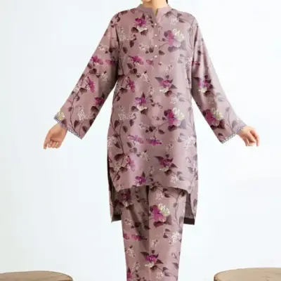 Women’s 2 Pcs Unstitched Printed Khaddar Suit – Pink | Winter Wear (3.0m Shirt, 2.5m Trouser)