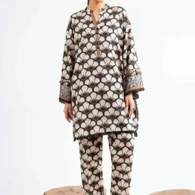 Women’s 2 Pcs Unstitched Printed Khaddar Suit – Black | Winter Wear (3.0m Shirt, 2.5m Trouser)