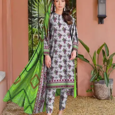 Women’s Khaddar 3 Pcs Unstitched Printed Suit with Wool Dupatta – Off White | Shirt 3m, Trouser 2.5m