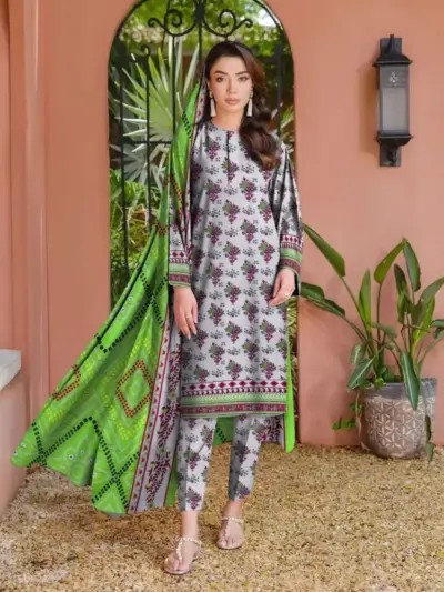 Women’s Khaddar 3 Pcs Unstitched Printed Suit with Wool Dupatta – Off White | Shirt 3m, Trouser 2.5m