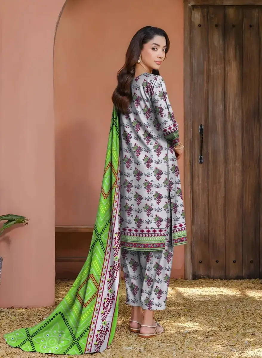 Women’s Khaddar 3 Pcs Unstitched Printed Suit with Wool Dupatta – Off White | Shirt 3m, Trouser 2.5m