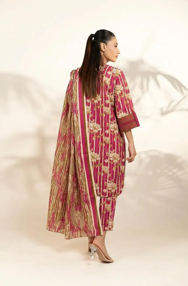 Women’s Khaddar 3 Pcs Unstitched Printed Suit – Pink | Winter Wear, Shirt 3m
