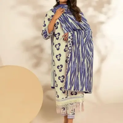 Women’s Khaddar 3 Pcs Unstitched Printed Suit – Off White | Winter Wear, Shirt 3m