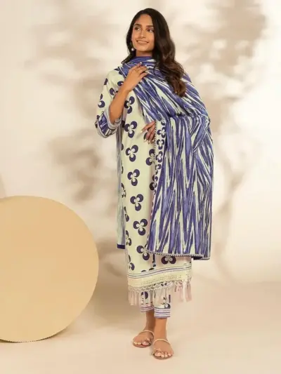 Women’s Khaddar 3 Pcs Unstitched Printed Suit – Off White | Winter Wear, Shirt 3m