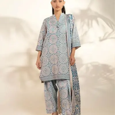 Women’s Khaddar 3 Pcs Unstitched Printed Suit – Blue | Winter Wear Fabric, Shirt 3m