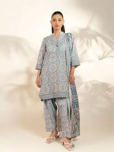 Women’s Khaddar 3 Pcs Unstitched Printed Suit – Blue | Winter Wear Fabric, Shirt 3m
