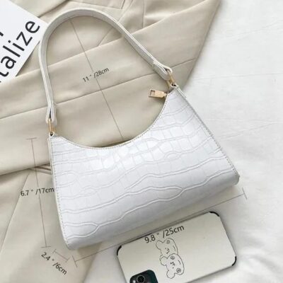 Girl’s PU Leather Textured Shoulder Bag – Stylish White Handbag (1 Pc)