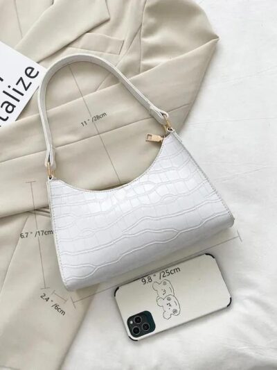 Girl’s PU Leather Textured Shoulder Bag – Stylish White Handbag (1 Pc)