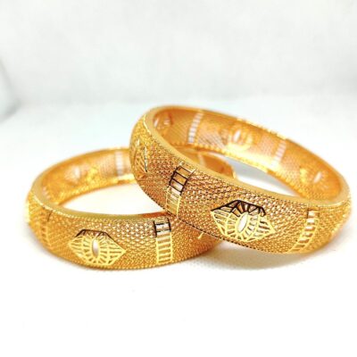 Golden Alloy Kara Bangle Set for Women – 2-Piece Traditional Bracelet Jewelry