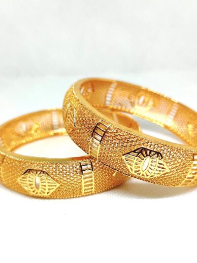 Golden Alloy Kara Bangle Set for Women – 2-Piece Traditional Bracelet Jewelry