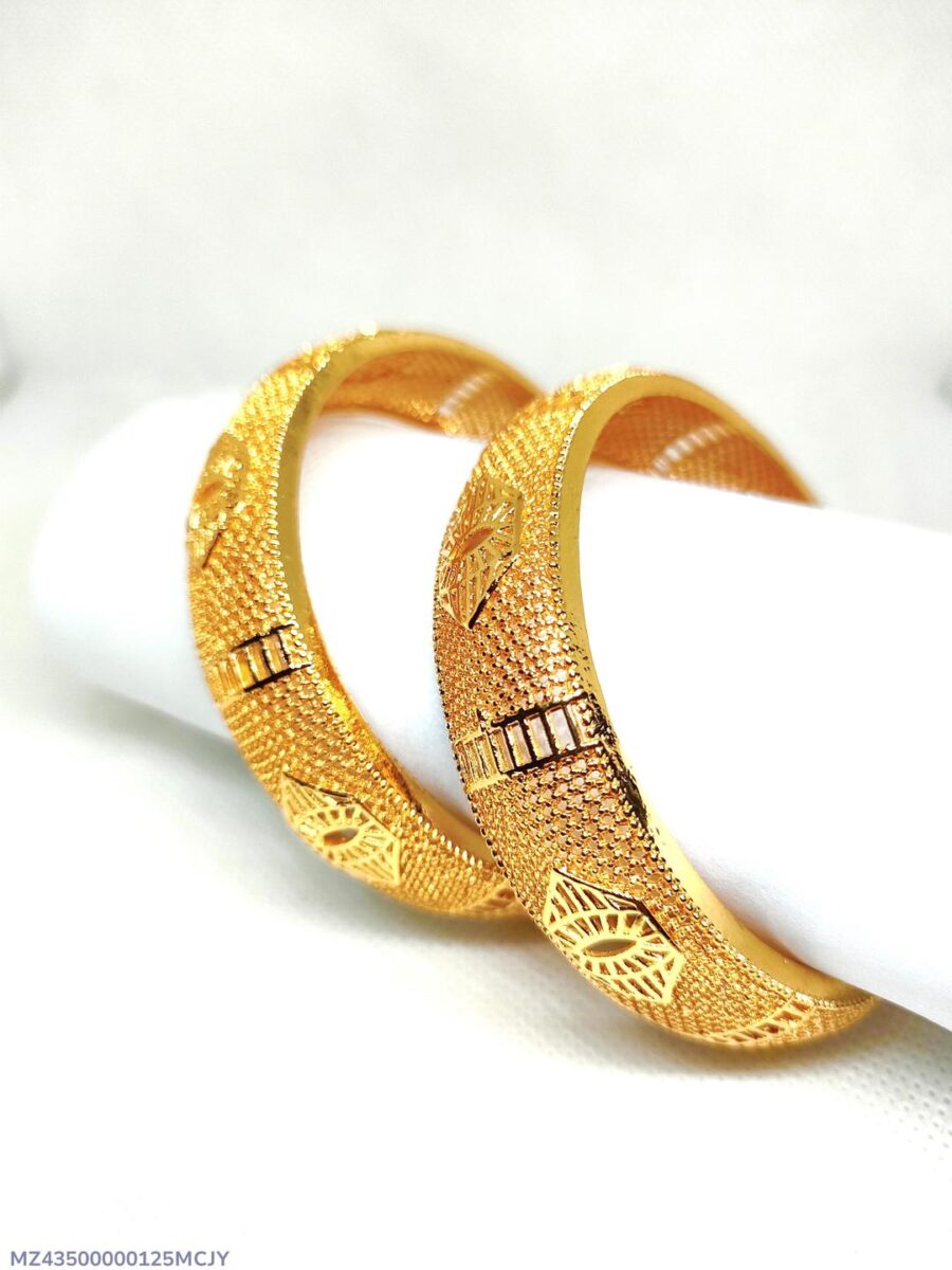 Golden Alloy Kara Bangle Set for Women – 2-Piece Traditional Bracelet Jewelry