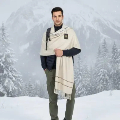 Men’s Wool Plain Shawl – Off White Winter Shawl (3 Gazz)