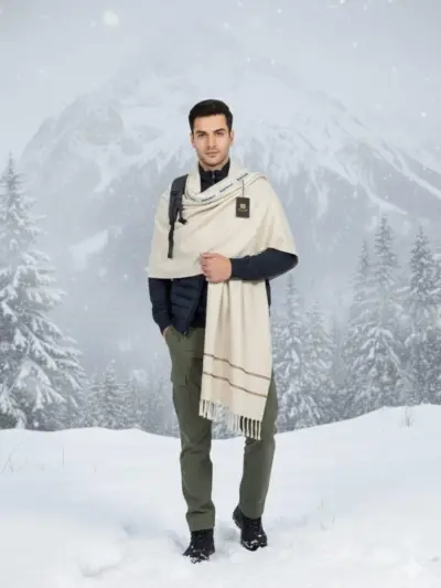 Men’s Wool Plain Shawl – Off White Winter Shawl (3 Gazz)