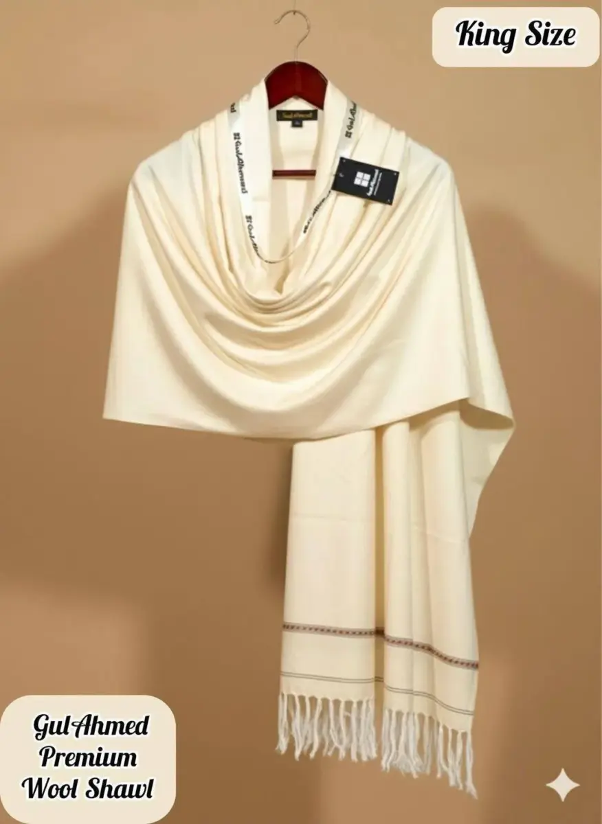 Men’s Wool Plain Shawl – Off White Winter Shawl (3 Gazz)