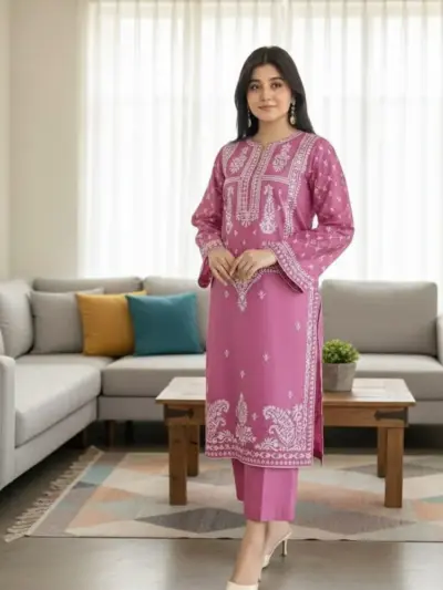 Women’s 2 Pcs Unstitched Embroidered Lawn Suit – Lilac | Lawn Shirt & Trouser (2.75 & 2.5 Gazz)