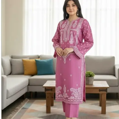 Women’s 2 Pcs Unstitched Embroidered Lawn Suit – Lilac | Lawn Shirt & Trouser (2.75 & 2.5 Gazz)
