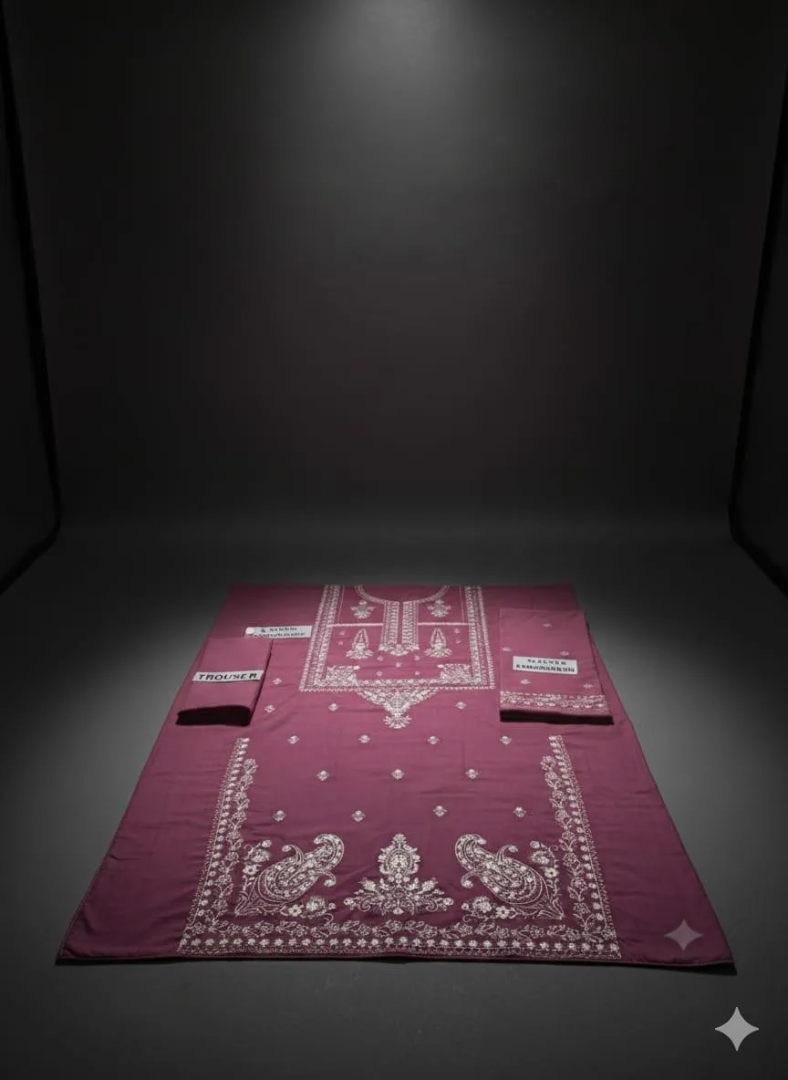 Women’s 2 Pcs Unstitched Embroidered Lawn Suit – Lilac | Lawn Shirt & Trouser (2.75 & 2.5 Gazz)