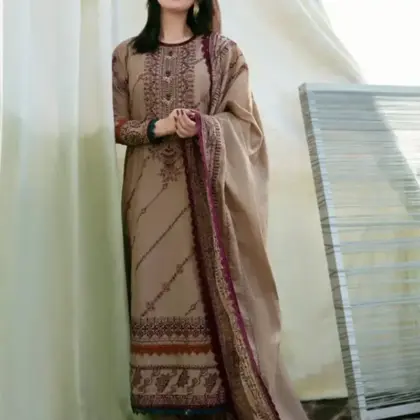 Women’s Dhanak 3 Pcs Unstitched Embroidered Suit – Ivory | Winter Wear with Embroidered Dupatta