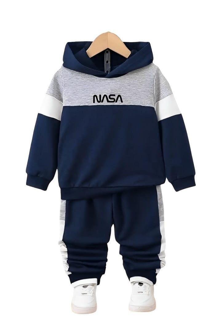 Blue Fleece Printed Hoodie & Tracksuit Set – Boys 2-Piece Outfit (Ages 1–12 Years)