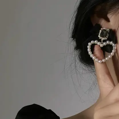 Modern Korean Design Dangling Earrings for Women – Antique Plated Alloy with White Pearl (1 Pc, Adjustable)