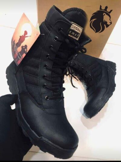Men’s Black SWAT Long Army Boots – Durable Tactical Ankle Boots with Rubber Outsole